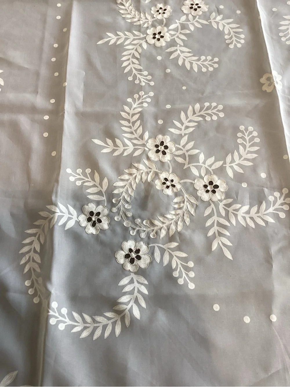 New 51” X  67” Off White Cotton Poly Sander Tablecloth Cut Work Embroidery